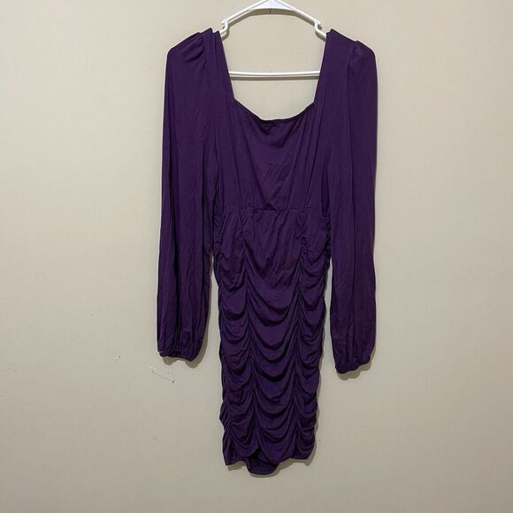 Y2K Purple Babydoll ruched long sleeve bodycon Dress M Whimsigoth Witchy Grunge - Picture 1 of 6